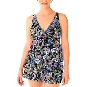 Swim Solutions Boho Play V-Neck Ruffle Swimdress Swimsuit Multicolor 10